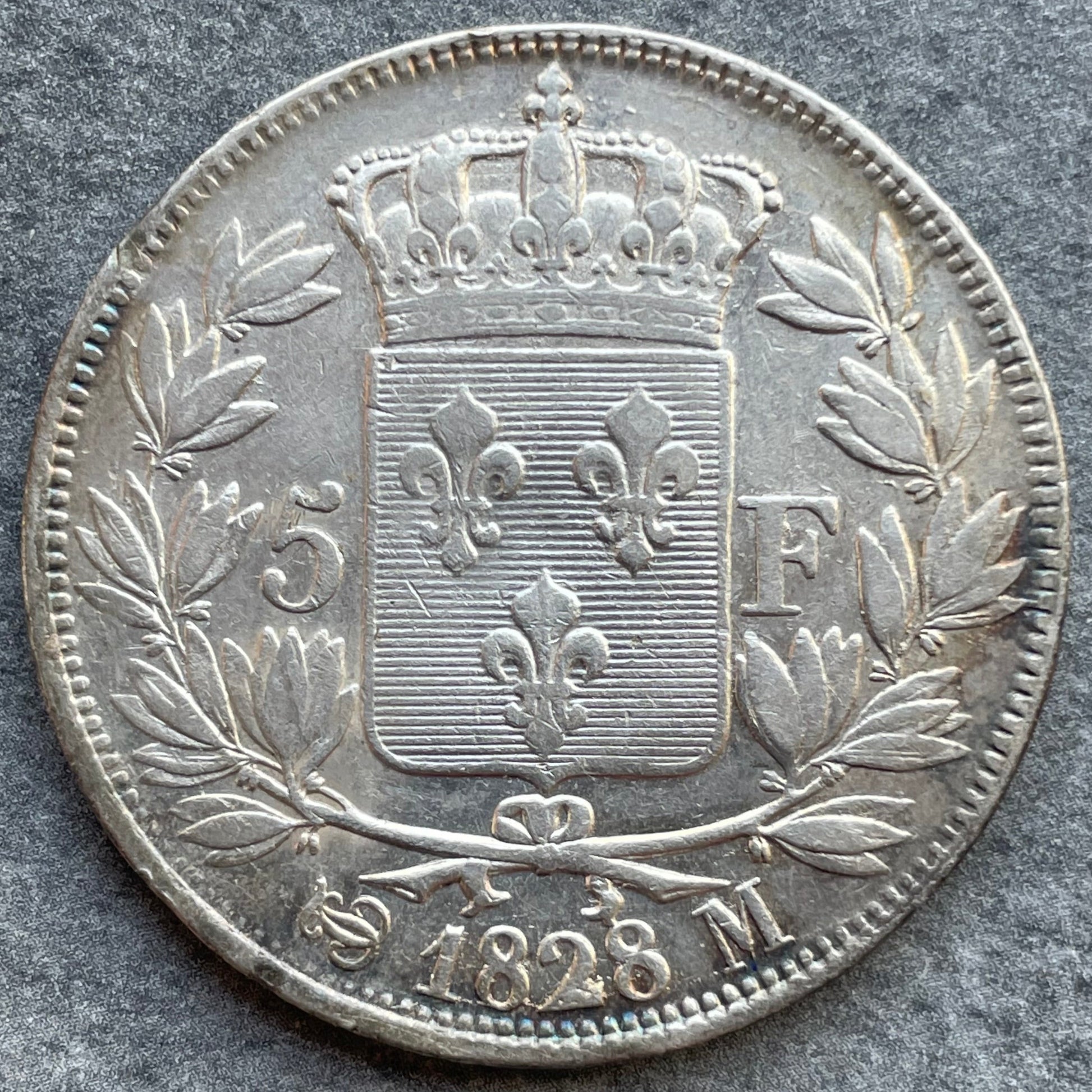 Charles X (1824-1830) 5 Francs Argent 1828 M Toulouse 24,81 gr