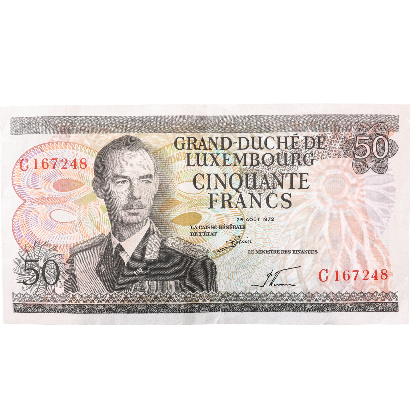 Billete de 50 francos del Gran Ducado de Luxemburgo del 25 de agosto de 1972