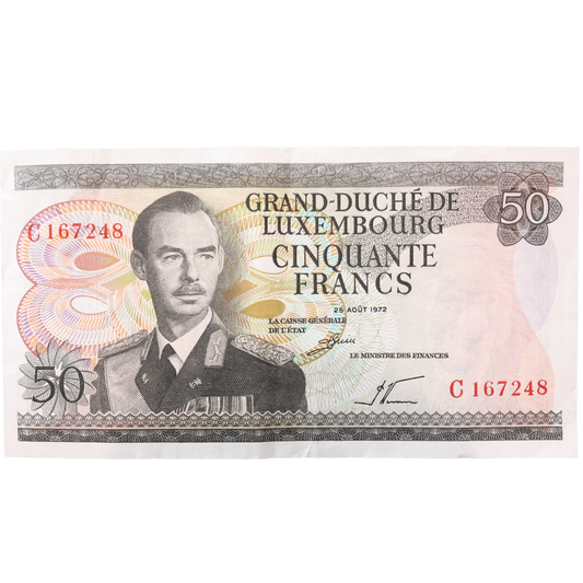 Billete de 50 francos del Gran Ducado de Luxemburgo del 25 de agosto de 1972