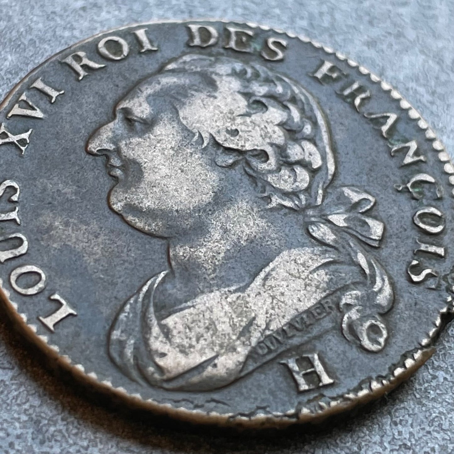 Constitution 12 Deniers Louis XVI 1792 h La Rochelle 12.64 GR G.15