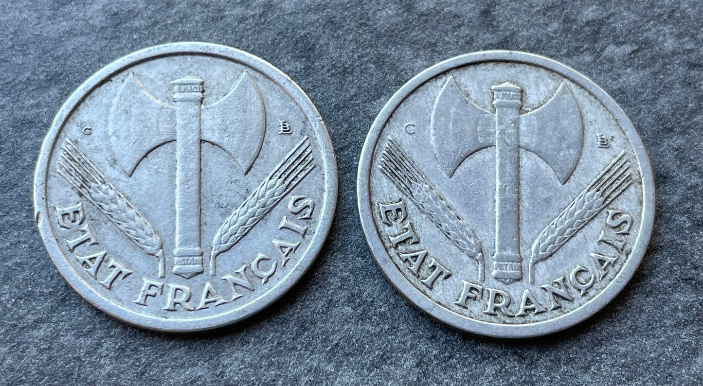 Estado francés - 1 franco BAZOR 1944 Pequeño C 1,30 gr Raro