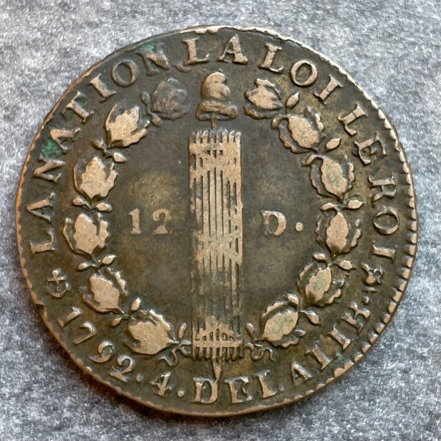 Constitution 12 Deniers Louis XVI 1792 h La Rochelle 12.64 GR G.15