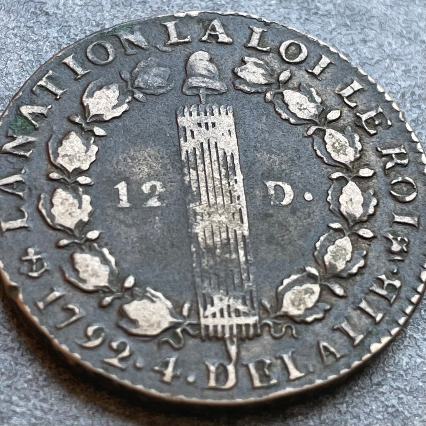 Constitution 12 Deniers Louis XVI 1792 h La Rochelle 12.64 GR G.15