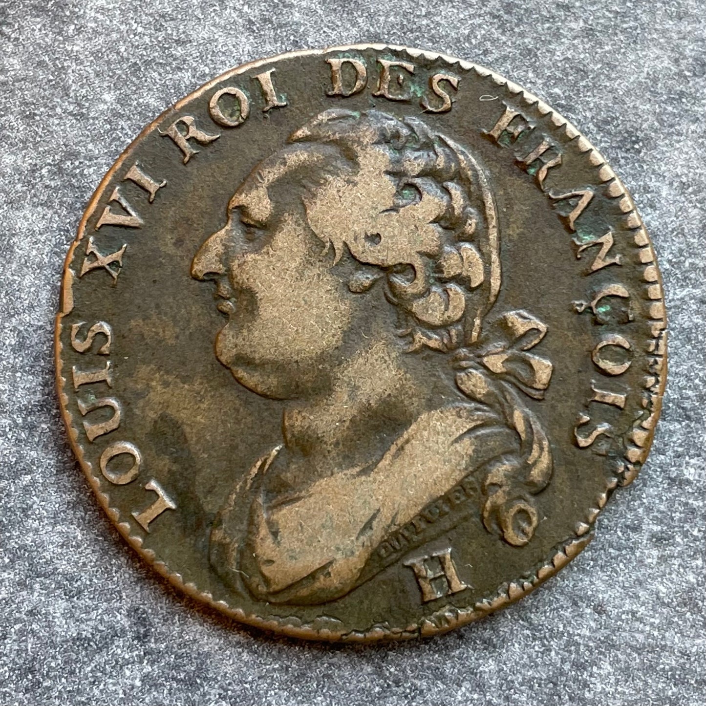 Constitution 12 Deniers Louis XVI 1792 h La Rochelle 12.64 GR G.15