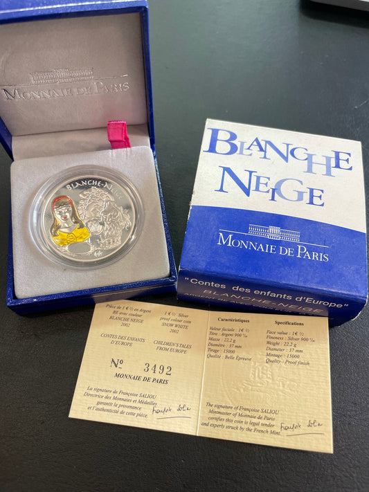 Monnaie de Paris 1€ 1/2 Plata BLANCO NIEVES 2002 Proof en color